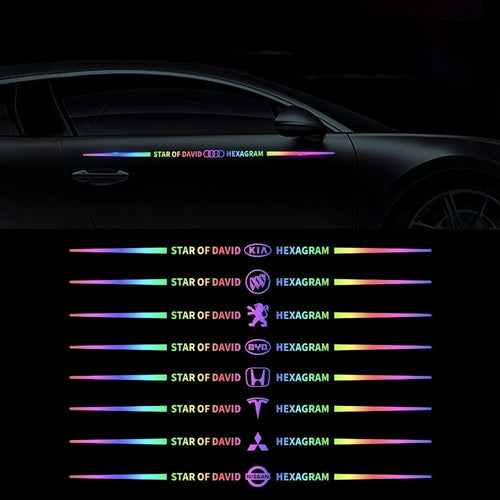 Car logo colorful stickers, car color-changing laser reflective car stickers, personalized A-pillar car door and hood stickers.