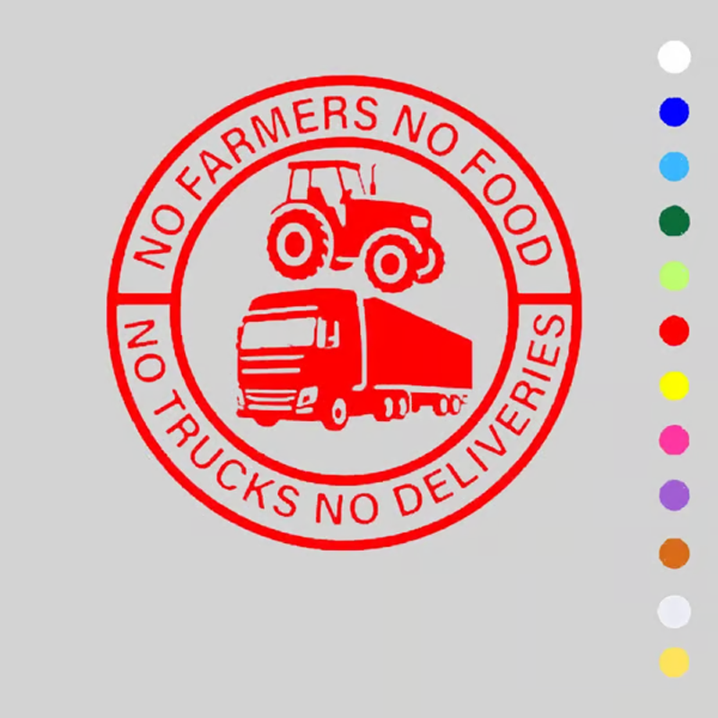 Car Vinyl Sticker: No Farmers No Food - No Trucks No Deliveries
